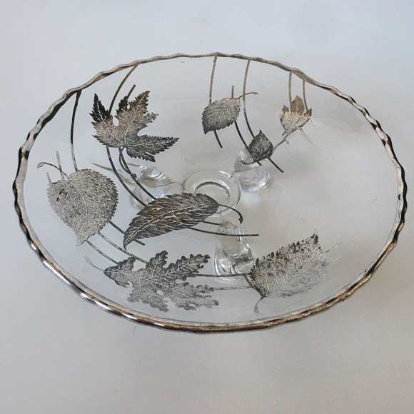 Silver City Footed Glass Dish with Silver Overlay 8.5" - Picture 4 of 4